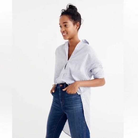 Madewell Side Button Striped Popover Shirt • XS • Blue and White Stripes - Picture 12 of 13